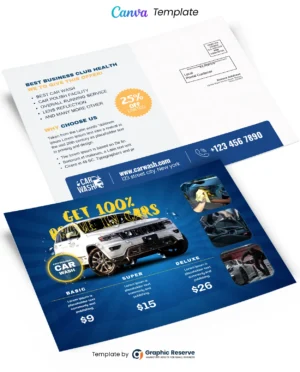 Car Wash Pricing Direct Mail Postcard Template - Editable in Canva