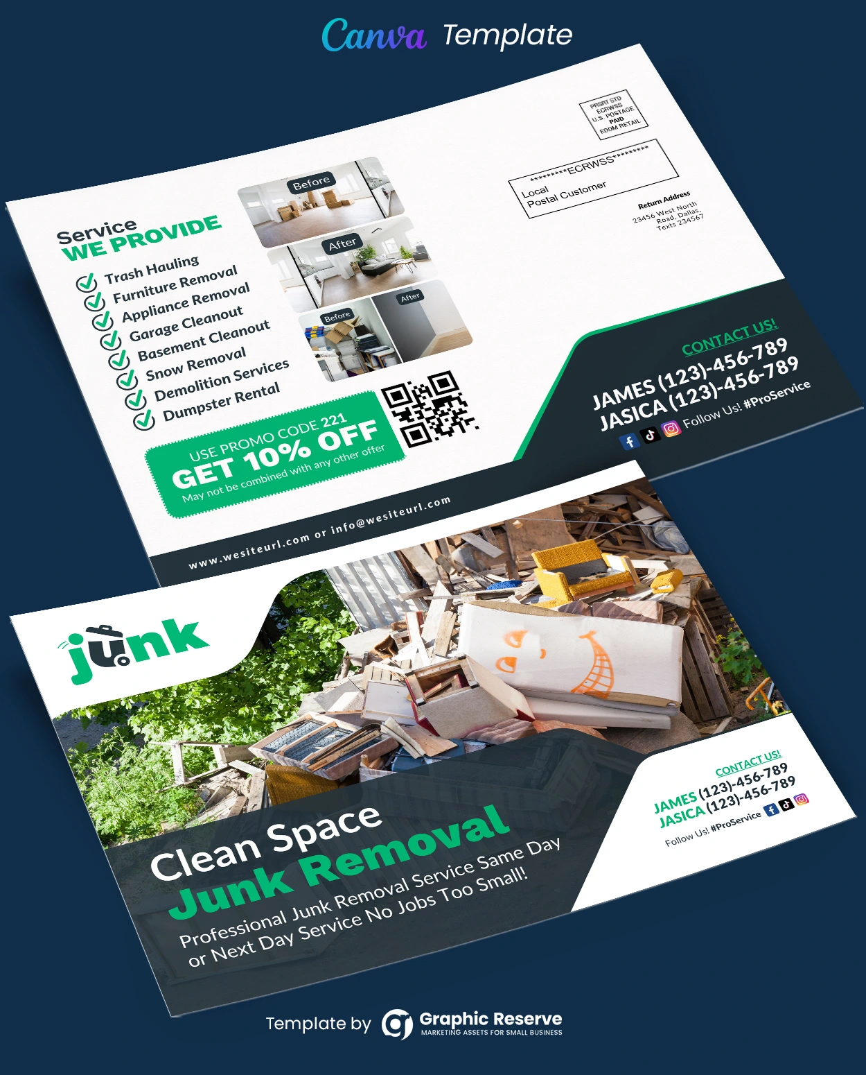 Clean Space Junk Removal Canva EDDM Postcard 1 Clean Space Junk Removal Canva EDDM Postcard