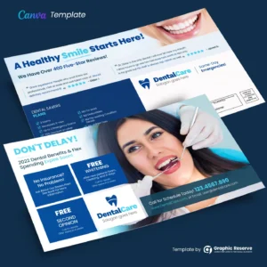 Dental Direct mail Postcard Design Canva Template
