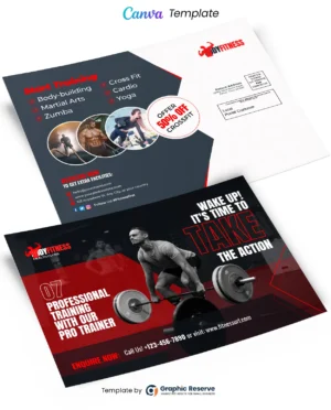 Editable Canva Template for Gym Fitness Direct Mail EDDM Postcards