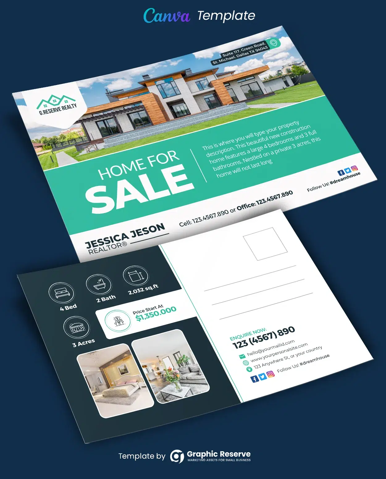 Editable Canva Template for Home for Sale Postcards 1 Editable Canva Template for Home for Sale Postcards