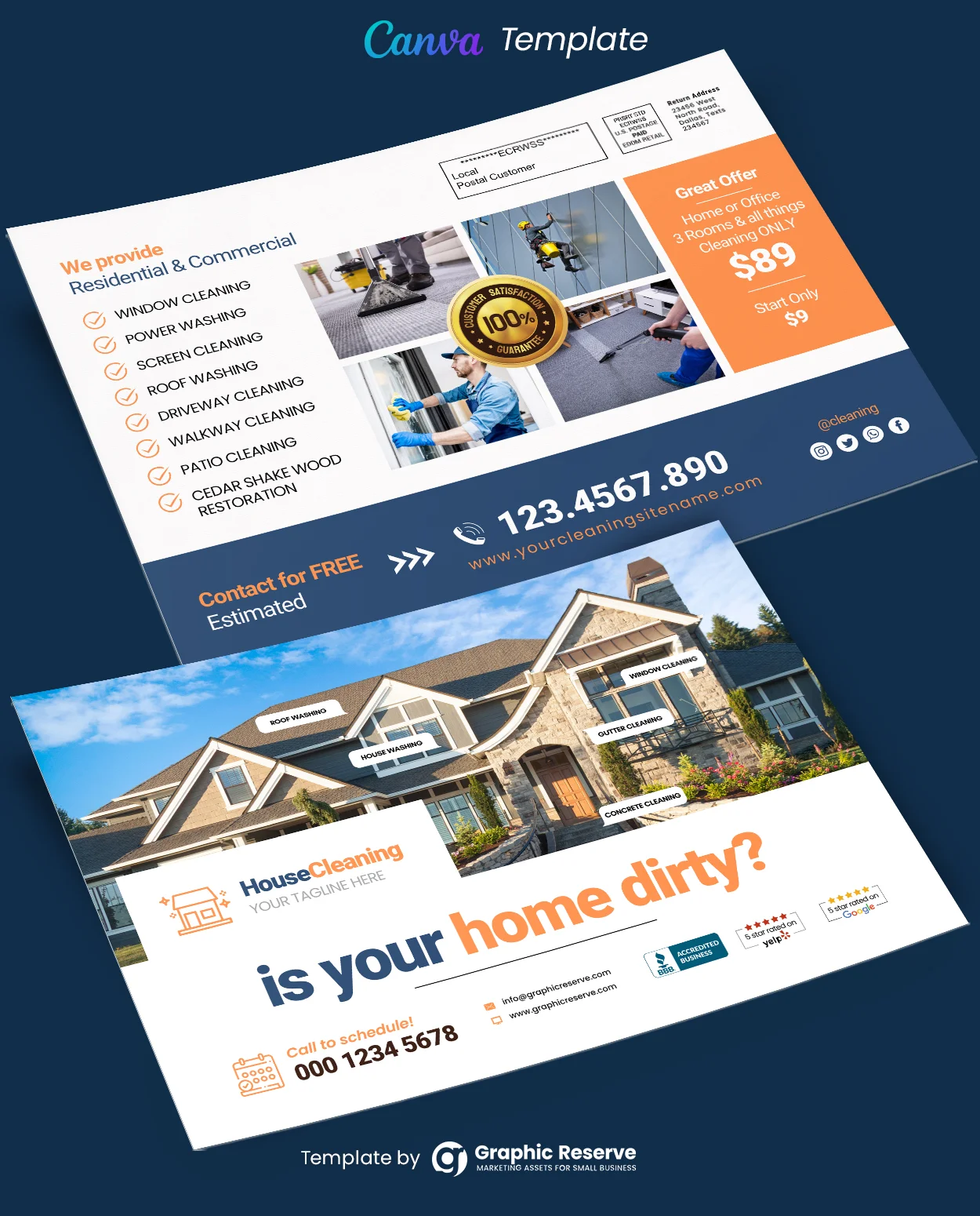 House Cleaning Service EDDM Mailer Postcard Design (Canva template) 1 House Cleaning Service EDDM Mailer Postcard Design (Canva template)