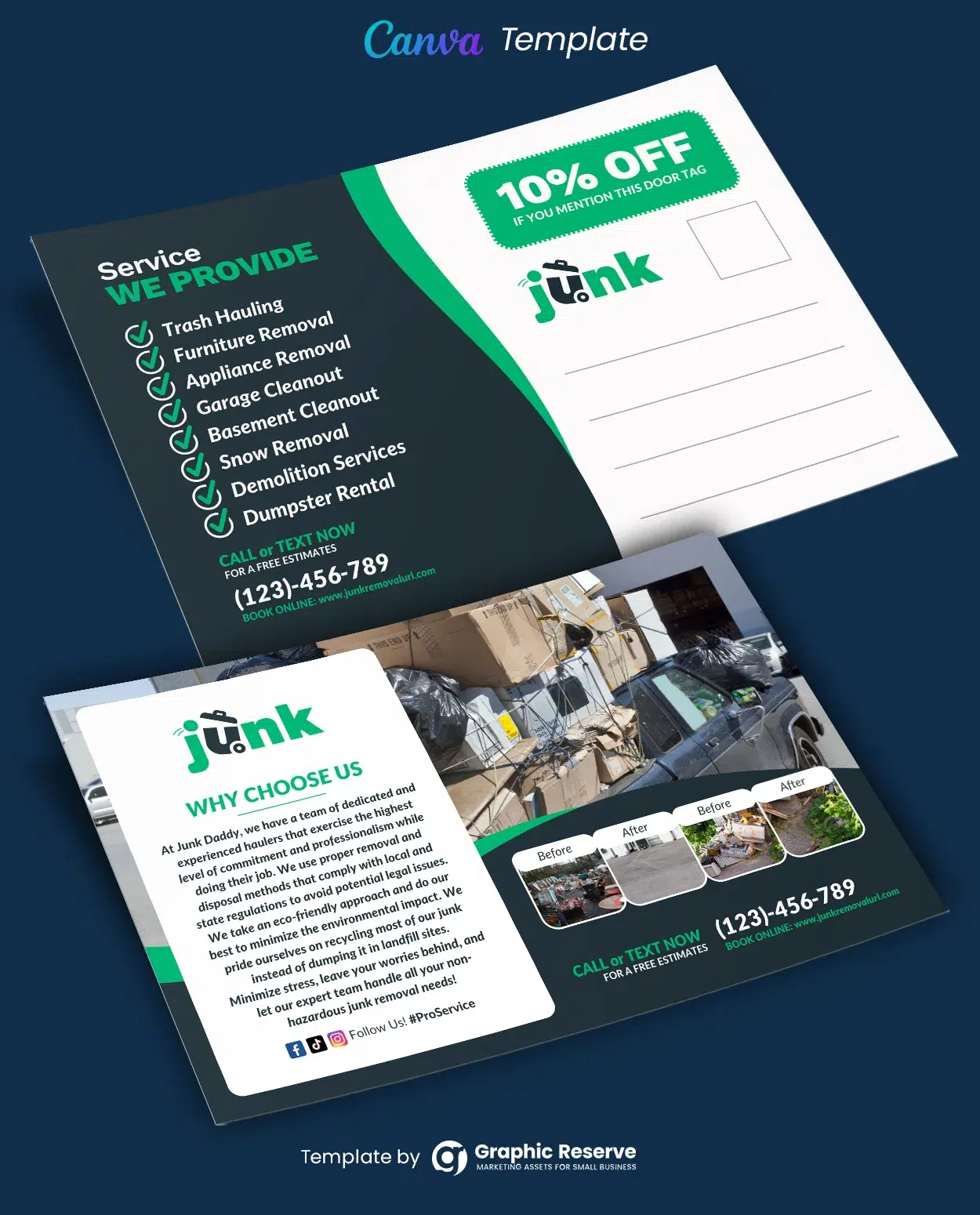 Junk Removal Advertising Postcard Canva Design Template 1 Junk Removal Advertising Postcard Canva Design Template