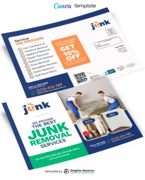 Junk Removal Direct Mail Marketing EDDM Postcard Design Canva Template