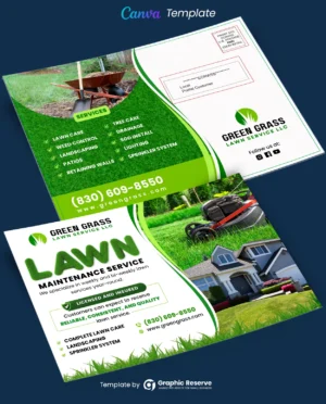 Lawn Maintenance Service EDDM Postcard Landscaping Canva Editable Template