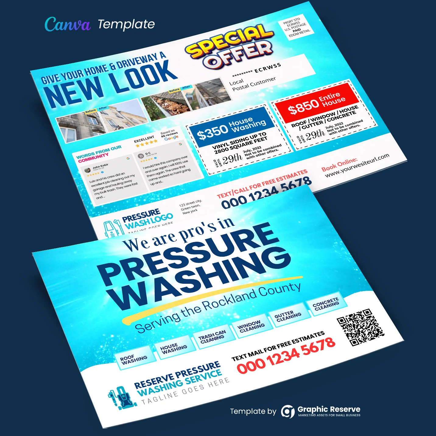 Pressure Washing Advertising EDDM Postcard | Canva Template 1 Pressure Washing Advertising EDDM Postcard | Canva Template