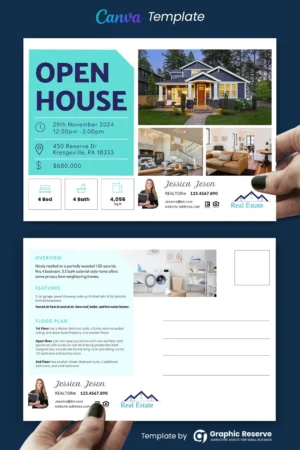 Real Estate Open House Postcard Design Canva Template