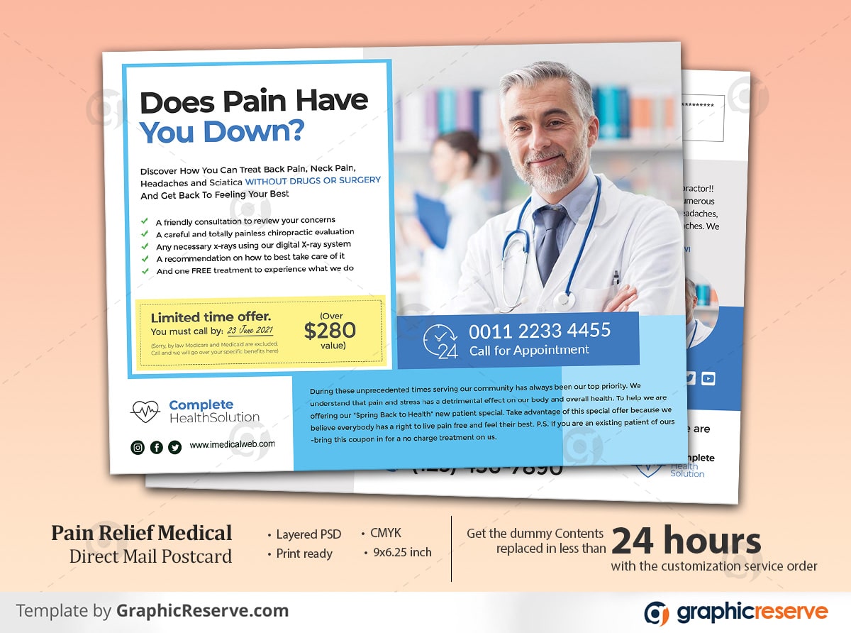 Pain Relief Medical Service Eddm Postcard 1 Pain Relief Medical Service Eddm Postcard